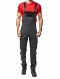 strongAnt Latzhose Herren Strong Cotton Stretch mit Kniepolstertaschen Berlin Pro Latzhose für Handwerk und Bau - Grau-Schwarz, Gr. 62