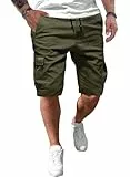 JMIERR Cargo Shorts Herren Baumwolle Kurze Hosen Herren Elastische Taille mit Taschen Grün XL