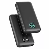 Power Bank USB C mit Kabel 26800mAh, PD 25W QC4.0 Schnellladung Powerbank, 5 Ausgängen Externe Handyakkus Tragbares Ladegerät mit LED Display Kompatibel mit iPhone 17/16/15, Samsung (Schwarz)