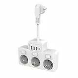 SPORWAY Steckdosenleiste 3-Fach, Steckdose Erweiterungen 3 Steckdosen mit 3 USB & 1 USB-C Ports Steckerleiste Steckdosenadapter, 3-Fach Steckdosenleiste Steckdose für Büro Hause - 16A/4000W