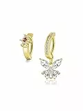 PiercingJak 2er 14G Clicker Piercing Bauchnabelpiercing Gold Chirurgenstahl CZ Schmetterling Blume Bauchnabel Ring 10mm Nabelpiercing Barbell Körper Schmuck für Frauen Mann