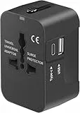 HAUSPROFI Reiseadapter Weltweit, Reisestecker mit 1 USB A und 1 USB C, Universal Adapter, Travel Adapter Worldwide, Internationale Netzadapter für USA UK EU Australien