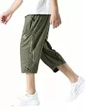 Echinodon Jungen Kurze Hose 3/4 Sommerhose Leicht Baumwolle Shorts Kinder Sweatshorts Sport und Freizeit Armeegrün 170