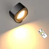 Adewalk LED Wandleuchte Kabellos mit Fernbedienung, Ohne Stromanschluss Wall Lamp mit 3 Farbtemperaturen/Dimmbar/Timer, 360° Drehbare Wandlampe Akku Innen für Wohnzimmer Schlafzimmer Flur, Schwarz