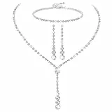 Yolev 4 Stück Schmuck Set Hochzeitsschmuck Braut Tropfen Halskette Anhänger Ohrringe Strass Armband Set Silber Schmuck Hochzeit Brautschmuck für Frauen und Mädchen Hochzeit Party