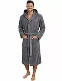 Morgenstern Bademantel Herren mit Kapuze aus Frottee in Blau, Grau, XL