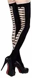 krautwear Damen Straps Strumpfhose Strümpfe Halterlos Strapsstrümpfe Spitze (Schwarz-BL2080)