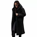 OBEEII Damen Mantel Kapuzenjacke Winterjacke Lang Warm Hoodie Pullover Jacken Pl�schjacke Fleecejacke Oberteile mit Taschen Schwarz XL