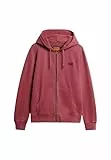 Superdry Herren Verwaschene Essential Kapuzenjacke mit Logo Verwaschenes Sattes Burgunderrot L