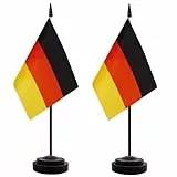 HOMAVEL 2 Stück Deutschland Tischflagge 21x14cm - DFB Tischfahne mit Ständer und 30cm Fahnenmast - Polyester Deutsche Flagge für WM 2026, Fußball-Party, Public Viewing, Fan-Zone, Büro, Schreibtisch