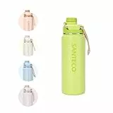 SANTECO Isolierte Wasserflasche (710 ml), Edelstahlflasche mit Trageschlaufe und Weithalsverschluss, auslaufsicher, doppelwandige Vakuumflasche, hält Getränke heiß und kalt beim Wandern und Campen