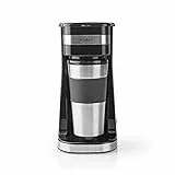 Nedis - Kaffeemaschine - Edelstahldesign - Reisebecher mit Deckel - Doppelwandige Isolierung - Anti-Tropf-Funktion - 1 Tassen auf Einmal - 0.4 L - Schwarz/Silber