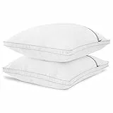 BedStory Kopfkissen 80x80, 2er Set Waschbare Kissen aus 1500g Mikrofaser, Hotel Qualität Kopfkissen mit Flanellstreifenbesatz, Geeignet für Seitenschläfer, Rückenschläfer und Bauchschläfer, Weiß