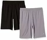Amazon Essentials Herren Sportliche Basketball-Performance-Tech-Trainingsshorts mit Lockerer Passform, 20,3cm Beininnenlänge, 2er-Pack, Grau/Schwarz, L
