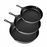 LUSKSk Pfanne Gusseisen Set,3-teilig 17/21/26 cm Voreingebrannte,Schwarz