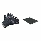 RÖSLE Premium-Grillhandschuhe, Hochwertige Handschuhe zum Schutz vor Verbrennungen & Ablagematte Silikon, Hochwertige Silikonmatte zum Schutz von Ablageflächen, schwarz