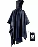 Opret Wasserdicht Regenponcho Damen Herren, Leicht Atmungsaktiv Regencape 3-in-1-Multifunktional Regenmantel Regenschutz Regen Poncho für Wandern und Camping-Navyblau
