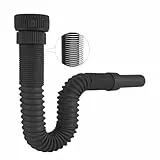 Hibbent Flexibler Ablaufschlauch mit Verstärkter Stahldraht & Adapter, Passend für G1 1/4'(40.4mm) & G1 1/2'(46.3mm) x 32mm Abläufe, Geruchsverschluss Siphon für Küche & Bad,Schwarz
