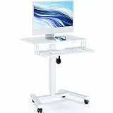 BONTEC Schreibtisch Höhenverstellbar mit Tastaturablage, mobiles Podium, Computer-Workstation bis zu 15 kg, Laptop-Sitz- oder Stehschreibtisch auf Rädern, höhenverstellbarer Stehtischm, Weiß