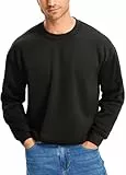 Libin Herren Pullover Sweatshirt Langarmshirts Rundhalsausschnitt Winterpullover Sweater Warm Outdoorshirts, Schwarz, L