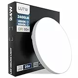 LUTW LED Deckenleuchte Flach Rund, 24W Deckenlampe LED Neutralweiß 4000K, 2400LM IP44 Wasserfest LED Lampen Deckenlampen für Schlafzimmer Badezimmer Wohnzimmer Küche, Ø28CM