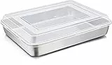 Joyfair Kuchenform, Edelstahl Backform mit Luftdichtem Deckel, 31x24x5cm, Rechteckiges Backblech zum Backen Braten Aufbewahren, Ideal für Kuchen/Brownie/Lasagne - Schwerlast & Spülmaschinenfest