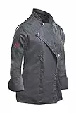 strongAnt Kochjacke Damen Langarm Stretch mit Druckknöpfen Kochuniform - Grau. Größe: M
