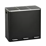 SVITA TM3X18 Mülleimer mit 3 Fächern Papierkorb 54L Treteimer Abfalleimer Recycling Mülltrennung 3 x 18 Liter pulverbeschichteter Stahl Schwarz mit Griffen