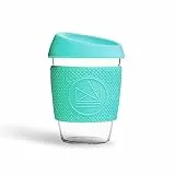 Neon Kactus mundgeblasener Tumbler Becher aus Borosilikatglas wiederverwendbare Kaffeetasse mit Deckel welcher und Thermohülle wiederverwendbarer Reisebecher mit Strohhalm