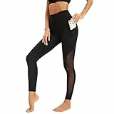 Dmwhsy Damen Mesh-Workout-Leggings mit Seitentaschen, Bauchkontrolle, Workout-Lauf-Leggings, hohe Taille, Yoga-Hose