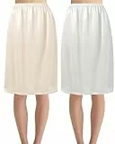 Hanpceirs 2 Stück Damen Petticoat Unterröcke für Damen halbe Slips für unter Kleider Satin Rock Extenders 59 Weiß und Beige M