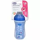 Chicco Active Tropffreier Trinklernbecher für Kinder 266 ml, 1 Babyflasche 14+ Monate Trinkbecher, isolierte Thermoskanne mit ergonomischer Tülle und Easy Sips Ventil, BPA-frei - Türkis oder Blau