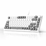 AJAZZ AK820 Mechanical Keyboard, 75% Hot Swappable Wired Keyboard with Volume Control Knob, QWERTY Layout, PBT Keycaps, Five-Layer Sound Insulation Pad, 82-Key Gaming Keyboard, Grey White