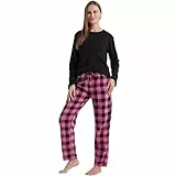 LANBAOSI Damen Schlafanzug Lang Pyjama Set Nachtwäsche Zweiteiliger Sleepwear Langarmshirt Soft Hose Loungewear Hausanzug mit Karierte Hose