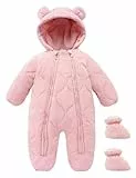 Adigau Neugeborenes Winter Overall Weich Einteilige Schneeanzug Fleece Gefüttert Warme Jumpsuit Winddicht Reißverschluss Strampler Rosa 6-9 Monate