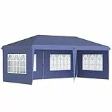 Outsunny Pavillon ca. 3x6m Wasserdicht Pop-up Faltpavillon mit 4 Seitenwänden, Fenster, Partyzelt mit UV-Schutz, Oxford Gartenpavillon inkl. Tragetasche Gartenzelt für Balkon, Terrasse, Blau
