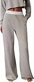 Calvin Klein Damen Pyjamahose Logo Jersey mit Logobung, Grau (Grey Heather), S