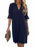 Famulily Frauen Mode V-Ausschnitt Lose Fit Bequemes Kleid Kurze Glockenarm Arbeitskleidung Marineblau M