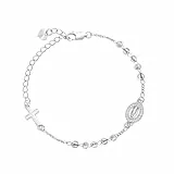 VNOX Rosenkranz Armband Damen Katholisch Christlich, Silberfarbenes Armband mit Maria Medaille Kreuz Anhänger, Religiöser Schmuck Geschenk für Frauen Kommunion Firmung Taufe