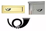 generic Posthorn Symbol Aufkleber, Gold, Vinyl, Matt, Cartoon, Wasserfest, 8 x 3,8 cm
