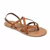 HEVA Damen Sommer Riemchensandalen Flache Sandalen Verstellbare Casual Fisherman Sandale Damen Offene Zehe Hochzeit Sandalen(6UK 39EU,Braun)