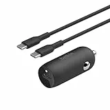 Belkin BoostCharge 30-W-Kfz-Schnellladegerät, Auto Ladegerät, kompaktes Modell mit USB-C-Power Delivery-Anschluss, inklusive USB-C/USB-C-Kabel, kompatibel mit iPhone 16, Galaxy S24, iPad, Pixel, mehr