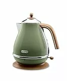 De'Longhi Wasserkocher Icona Vintage KBOV2001.GR - 1,7 l mit Wasserstandsanzeige und 360° Basis,Edelstahl in elegantem Retro Look mit Chrom-Details,‎2000 W,‎ ‎23.01 x 23.01 x 26.49 cm,Olive