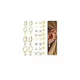 CASSIECA 15 Paar Ohrringe Gold Damen Medizinische Ohrringe Gold Piercing Ohr Chirurgenstahl Creolen Ohrstecker Ohrpiercing Set Helix Knorpel Piercings Hypoallergene Goldene Ohr Piercings