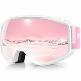 Findway Skibrille Erwachsene für Herren Damen, Snowboardbrille für Brillenträger, OTG UV-Schutz Kompatibler Helm Anti Fog Skibrillen, Rosa Sphärisch Verspiegelt