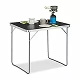 Relaxdays Campingtisch klappbar, Aluminium, MDF, Klapptisch Camping, klein, leicht, HBT: 70 x 80 x 60 cm, silber/grau
