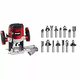 Einhell Oberfräse TC-RO 1155 E (1100 W, Ø 6 und 8 mm, Drehzahlregelung, Parallelanschlag, Absaugadapter, inkl. 15 tlg. Fräser-Set)