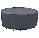 F&J Outdoors Schutzhülle für Gartenmöbel, Robust Wasserdicht Schneeschutz UV-beständige Runde Plane Abdeckung für Gartenmöbel Wetterfest im Sommer und Winter, 213.5x70cm, Grau