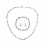 YAMI Süßwasserperlen-Schmuckset, Halskette, Armband und Ohrringe aus 7–8 mm Naturperlen, Türkis-Schmucksets für Damen – Eleganter und Exquisiter Edler Schmuck