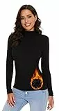 SIMIYA Basic Damen Thermo Rollkragenshirt Rollkragenpullover Slim Fit Thermounterwäsche Oberteil mit Plüschfutter Kuscheliger Langarmshirt Top Mock-Ausschnitt(Schwarz,M)